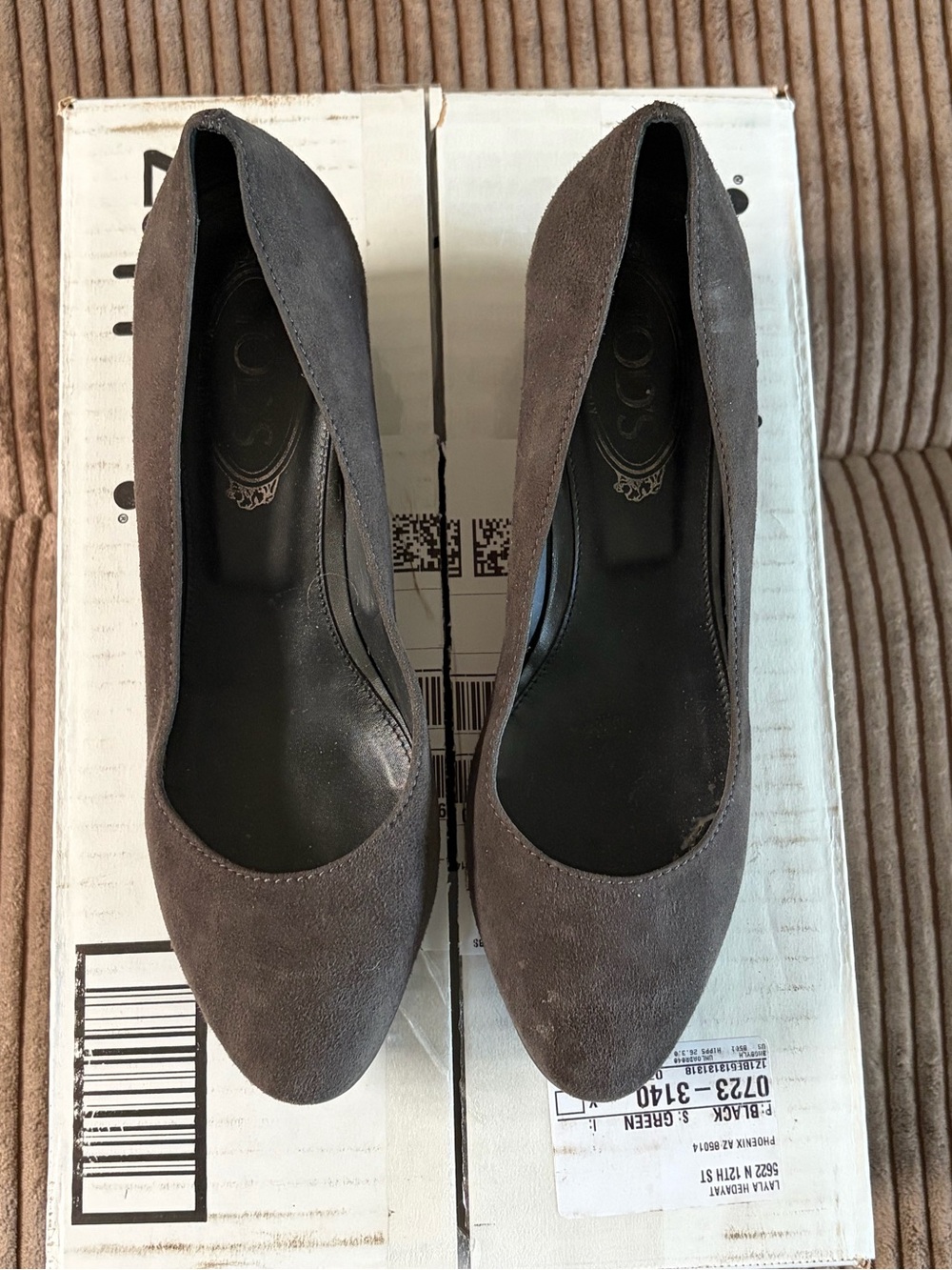 TOD’S Suede Almond-Toe Women’s Pumps - Gray Suede - size 38